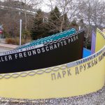 Signage in German, as well as several other languages at Cincinnati's Theodore M. Berry International Friendship Park, alongside the Ohio River.